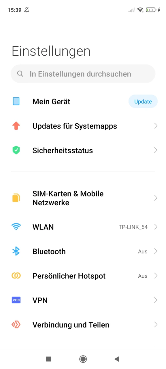 Öffnen Sie Ihre Telefoneinstellungen, um die Verde-App auf Android zu installieren.