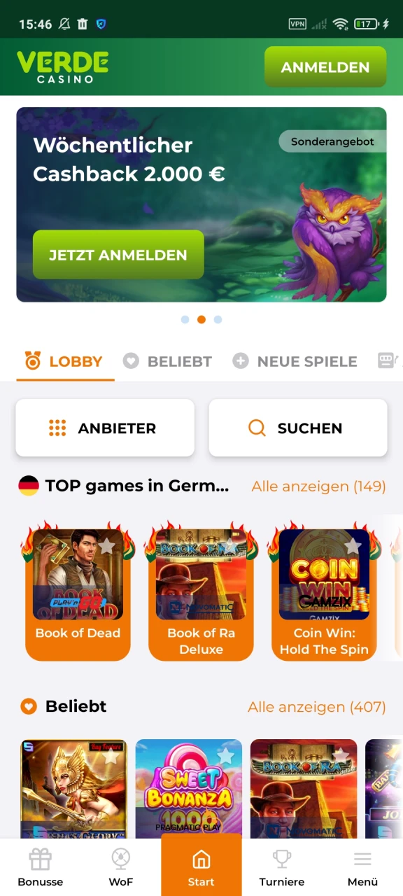 Öffnen Sie die Verde-App auf Android.