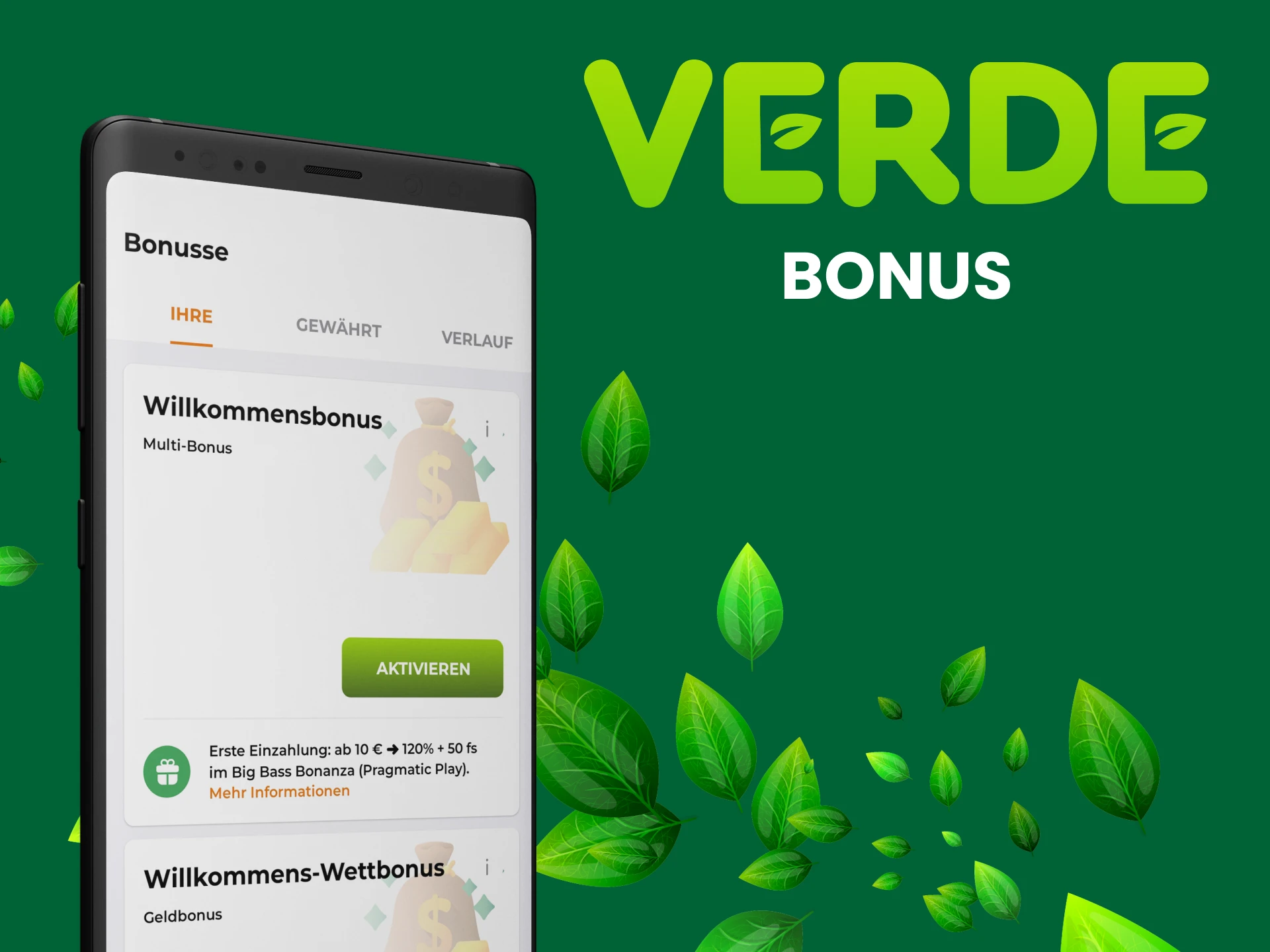 Erhalten Sie Boni in der Verde-App.