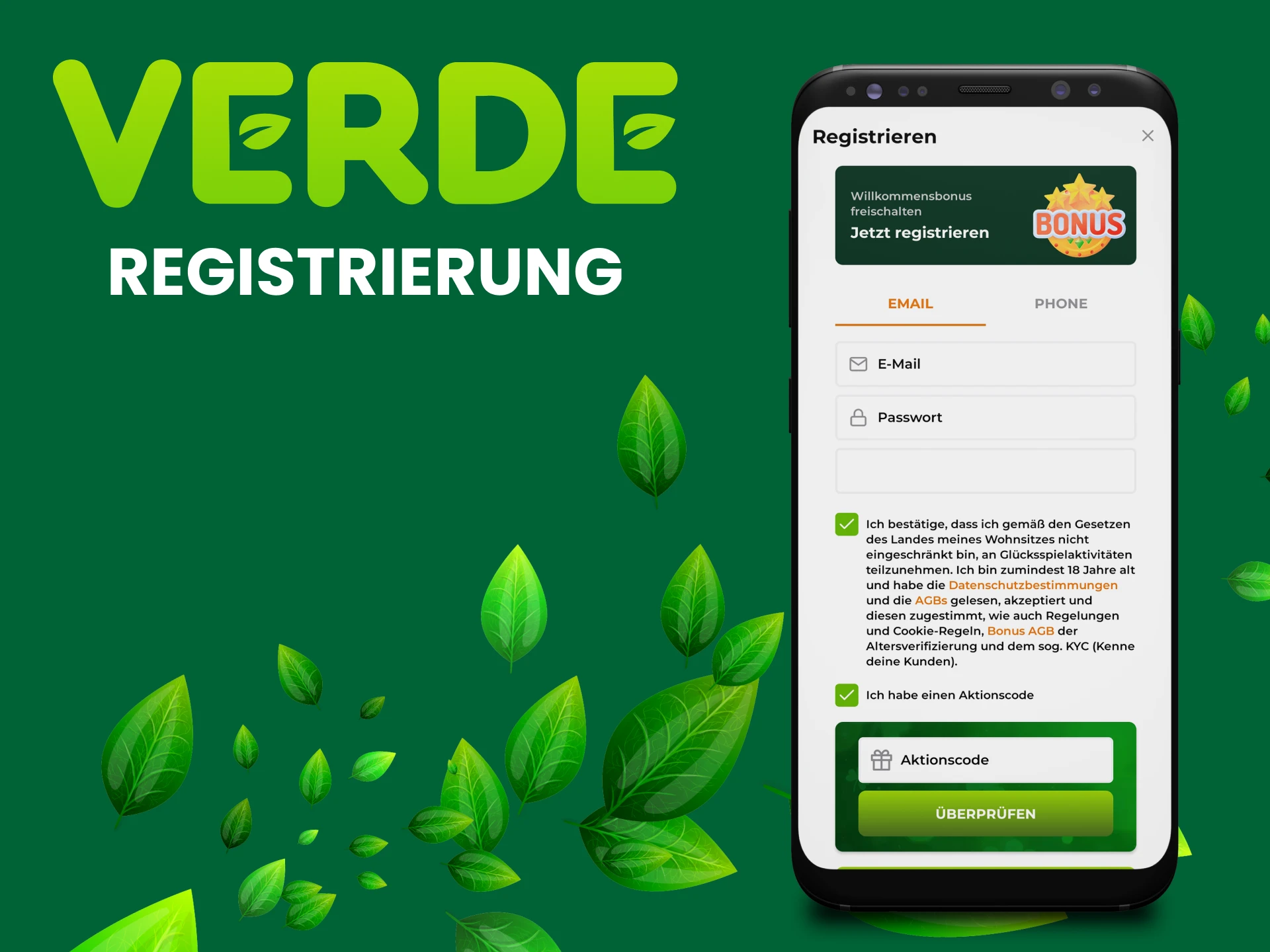 Sie können sich in der Verde-Anwendung registrieren.