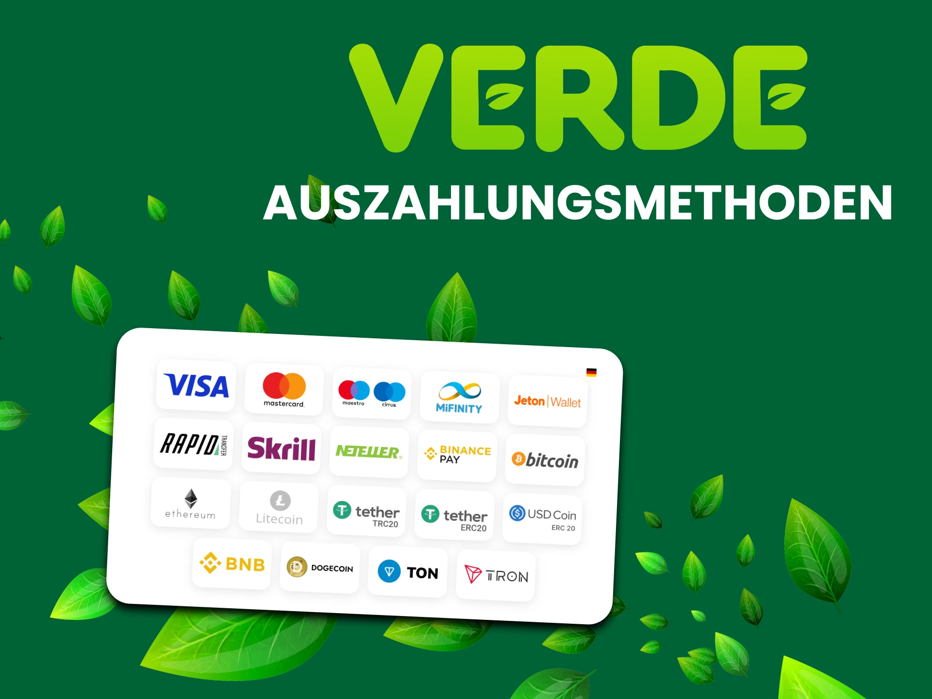 Wählen Sie Ihre Methode zum Abheben von Geldern an Verde.