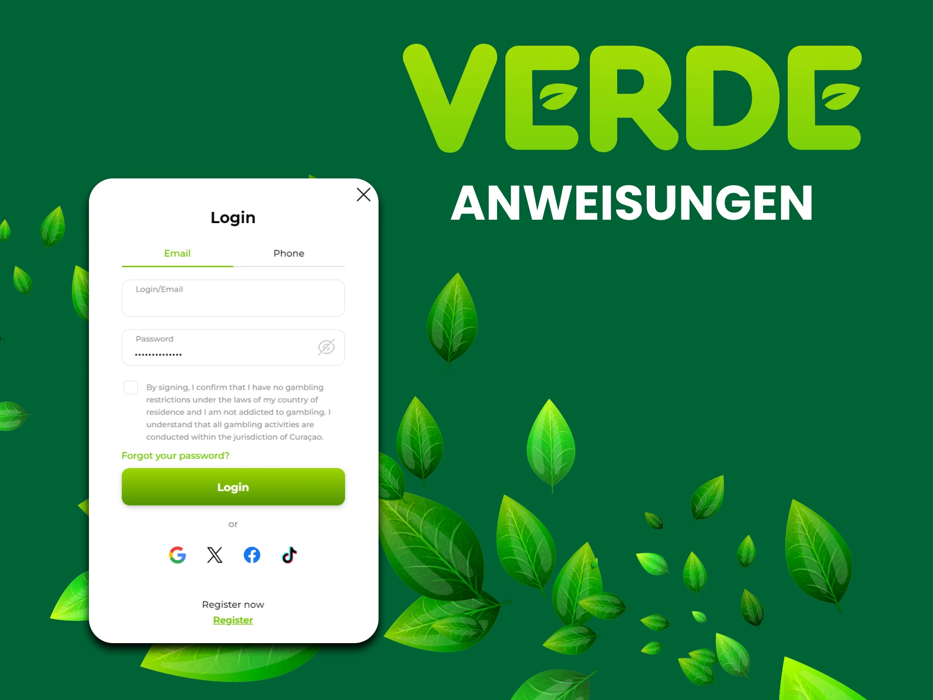 Lesen Sie die Anweisungen zum Anmelden bei Ihrem persönlichen Konto auf der Verde-Website.