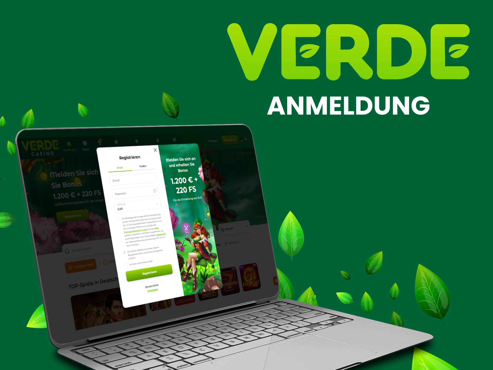 Registrieren Sie sich auf der Verde-Website.