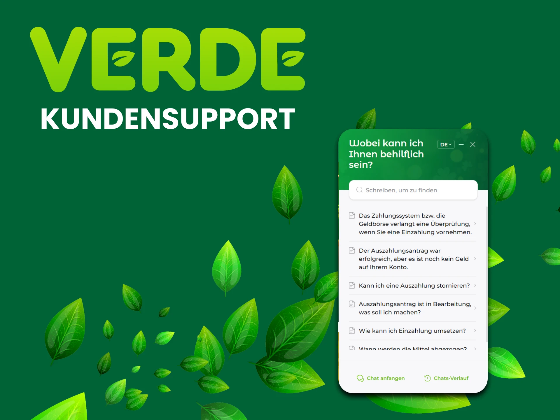 Auf der Verde-Website gibt es einen Support-Chat.