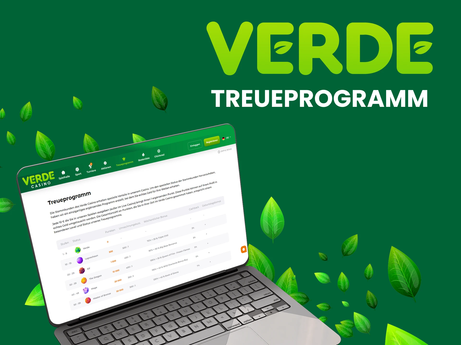 Nehmen Sie am Treueprogramm der Verde-Website teil.