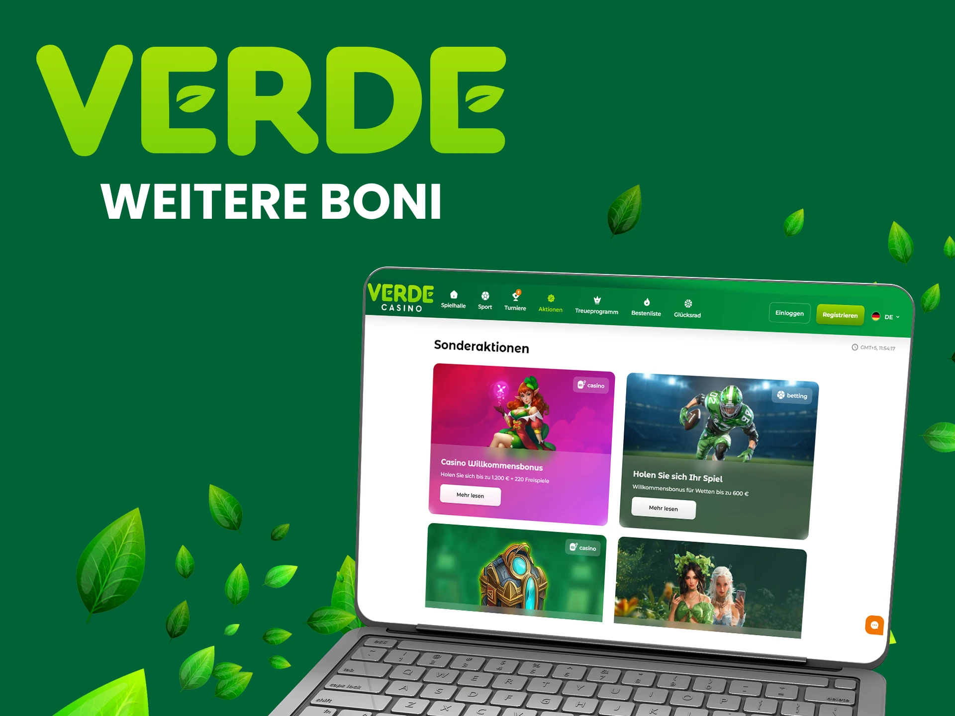 Auf der Verde-Website gibt es viele Boni.